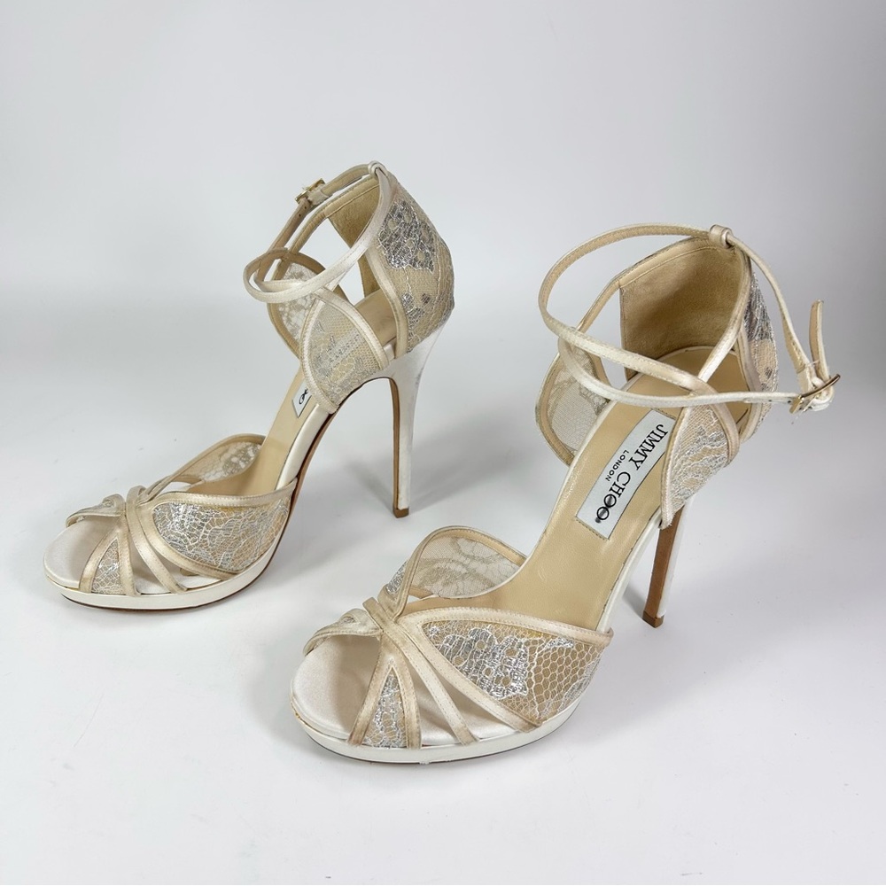 Jimmy Choo Ivory Lace Strappy High Heel Sandals